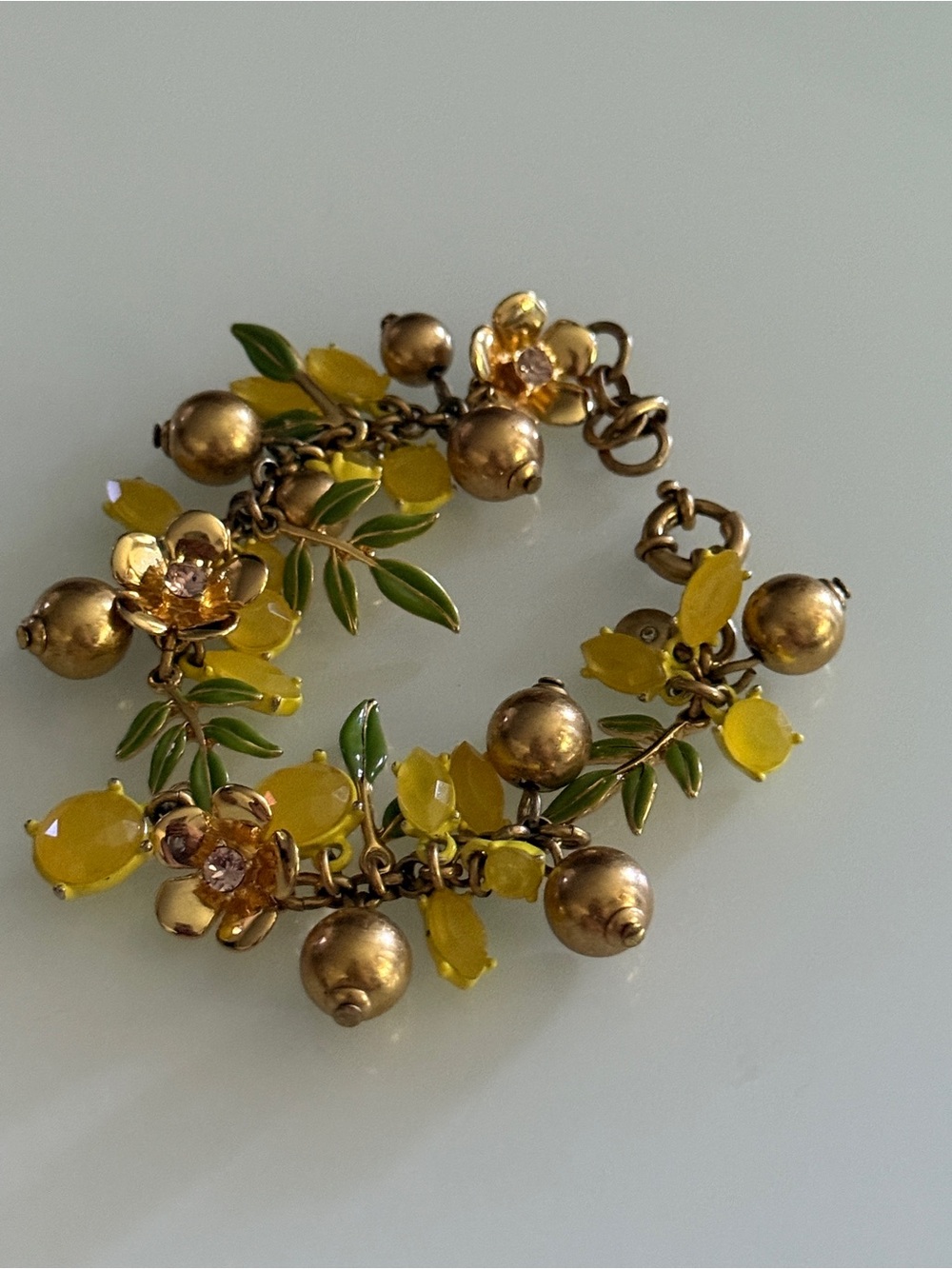 J Crew Lemon Orchard Fruit Enamel Blossom Citrus Charm Statement Link Bracelet